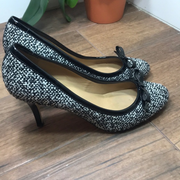 Talbots Tweed Gray/black Round Toe Bow Pumps Shoes - Picture 6 of 8